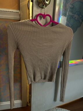 Garage tan Ribbed Long Sleeve Crop Top - Taupe